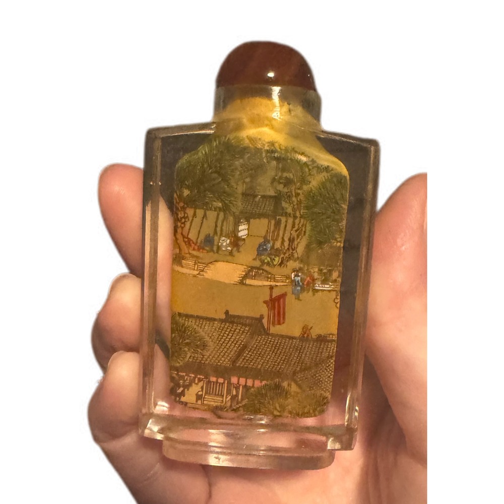 ANTIQUE CHINESE REVERSE PAINTED‎ TECHNIQUE GLASS SNUFF BOTTLE